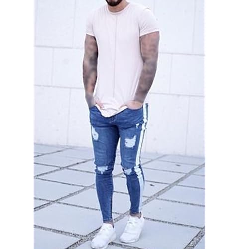 JEShifangjiusu Men's Slim-Fit Ripped Tapered Biker Jeans Pants Destroyed Slim Fit Jean Ripped Holes Skinny Denim Pants2