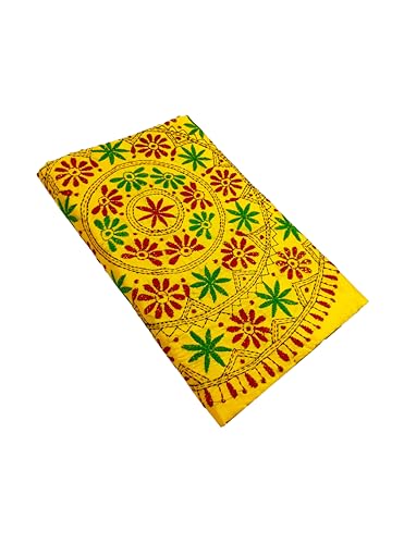 Image of SHRISTI CLOTHINGS Women's Hand Embroidered Cotton Silk Kantha Stitch Saree with Blouse Piece (SB4200924 YELLOWD93)