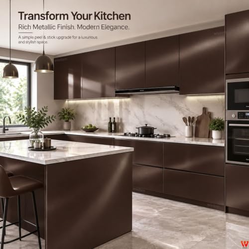 Image of WISDOM Brown Satin Matte Wallpaper Self Adhesive Peel and Stick Vinyl Contact Paper for Kitchen Cabinets, Wardrobe, Furniture, Table & Home Decor Decoration(20x48 in)
