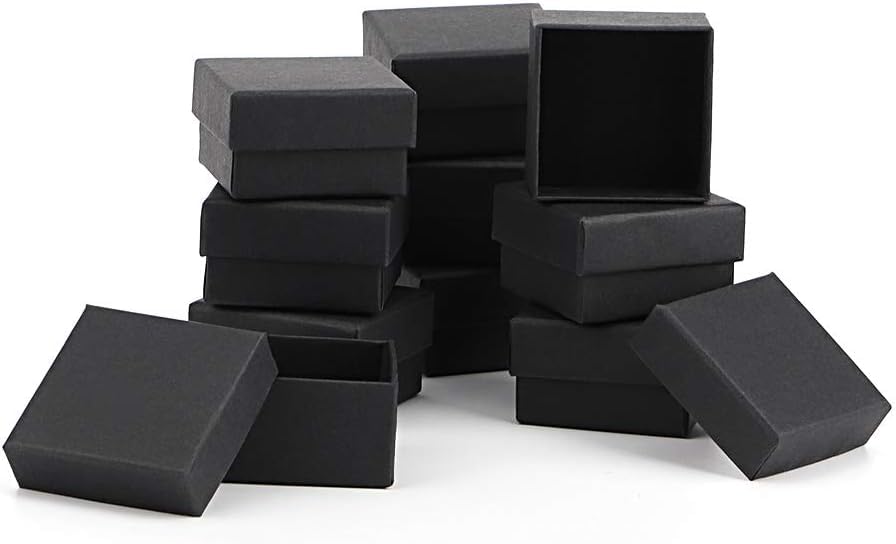 dedoot Black Jewelry Gift Boxes Bulk, Cardboard Jewelry boxes Small Kraft Gift Boxes 50 Pieces 2x2x1.2 Inch Square with Velvet Cushion