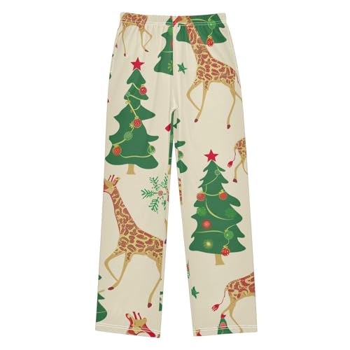 ZZXXB Xmas Tree Giraffe Boys Long Pants Soft Trousers Elastic Waist Kids Lounge Bottoms with Pockets S-XL
