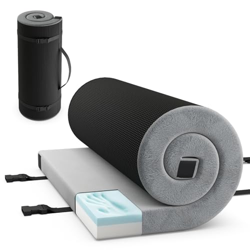 GOPLUS Matelas de Camping Portable en Mousse à Mémoire de Forme, Matelas de Couchage Pliable Enroulable avec Sac de Voyage, pour Camping, Voiture, Camion (Gris,97 x 188 CM)
