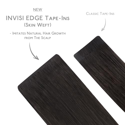 Image of WENNALIFE Invisi Edge Tape in Hair Extensions Human Hair,#2 /6 /2,22 Inch | 22 Inch 100g 40pcs (Invisi Edge & Classic) Balayage Dark Brown Mixed Chestnut Brown Invisi Injected Remy Hair Seamless