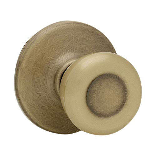 Image of Kwikset Tylo Interior Passage Door Knob, Handle For Closet and Hallway Doors, Non-Locking Doorknob in Antique Brass, with Microban Protection