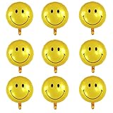 9PCS 18 Inch Smiley Face Balloons,Mylar Aluminum Assorted Colors Smile Balloon,Smile Foil Balloons for Birthday Wedding Anniversary Bachelorette Baby Shower Decorations Balloon(Gold)