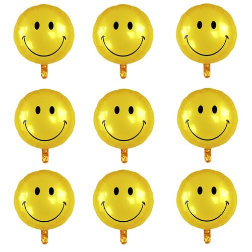 9PCS 18 Inch Smiley Face Balloons,Mylar Aluminum Assorted Colors Smile Balloon,Smile Foil Balloons for Birthday Wedding Anniversary Bachelorette Baby Shower Decorations Balloon(Gold)
