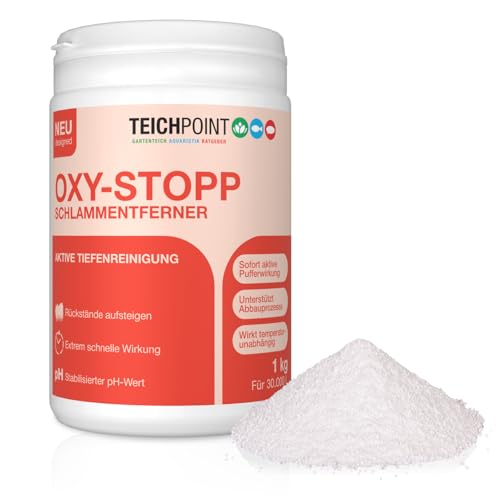 Teichpoint Oxy-Stopp Schlammentferner 1kg | Aktivsauerstoff gegen Teichschlamm Laub und Ablagerungen | Für Koi- und Gartenteiche | Reichweite bis 30.000 Liter