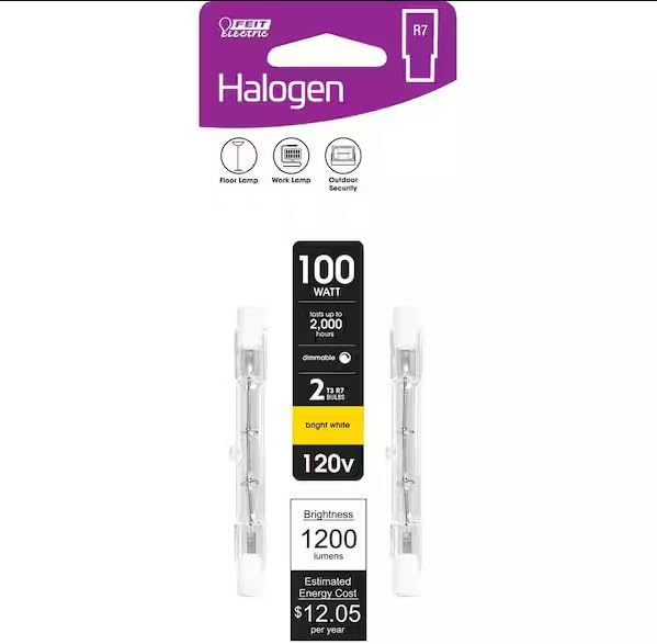 Dimmable 100W Bright White (2700K) T3 Halogen Replacement Bulbs (2-Pack) by Feit Electric