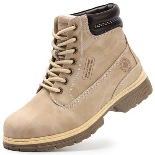 ANJOUFEMME Combat Work Hiking Boots for Women - Ladies Casual Waterproof Outdoor Boots, Walking Hiking Shoes, Backpacking Boots FNW2018-BEIGE-8.5