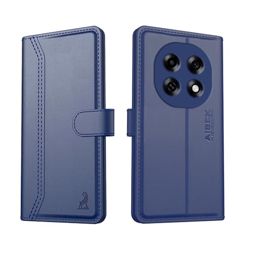Image of AIBEX Compatible for Oppo F31 Pro 5G Flip Cover Leather Finish | Inside TPU with Card Pockets | Wallet Stand | Complete Protection Flip Case Blue