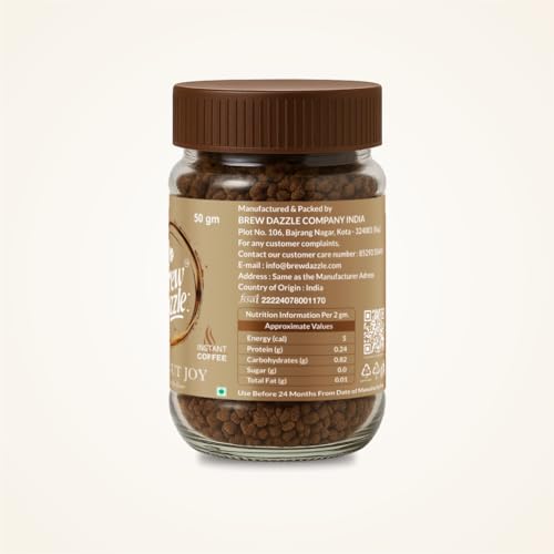 Image of BREW DAZZLE Hazelnut Joy | 100% Arabica Instant Coffee | Aromatic and Smooth Pack | Rich Aroma Hazelnut Flavoured Coffee Granules (50g)