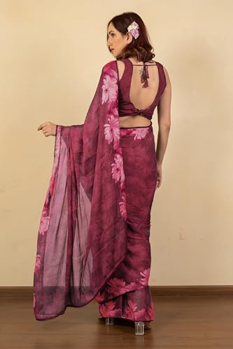 Image of MIRCHI FASHION Women Saree Floral Print Chiffon | Lightweight Festive Occasion Sari for Farewell and Functions with Unstitched Blouse Piece