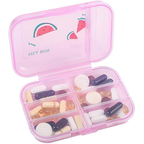 Travel Pill Organizer Small 8 Grid Compartments Pill Holder Box - Portable Medicine Container Case - Daily Weekly Medication Organizer Cover
