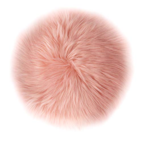 12 Inches Mini Round Faux Fur Sheepskin Rugs, Fluffy Living Room Carpet Mini Small Size Fit for Photographing Background of Jewellery（Pink）