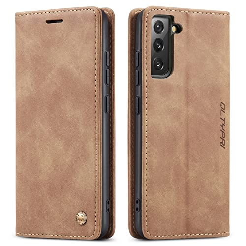 QLTYPRI for Samsung Galaxy S22 Plus Wallet Case with Card Holders, Brown