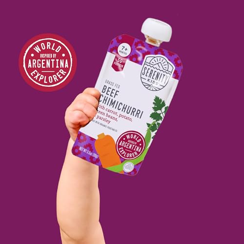 Image of Serenity Kids 7+ Months World Explorers Baby Food Pouches Puree Made With Ethically Sourced Meats & Organic Veggies | 3.5 Ounce BPA-Free Pouch | Beef Chimichurri | 1 Count