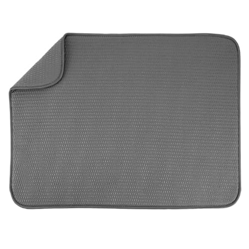 S&T INC. Dish Drying Mat XL, 18” x 24”, Absorbent Microfiber Kitchen Counter Mat, Drying Pad for Dishes, Utensils, Pots and Pans, Extra Large, Diamond Texture, Grey