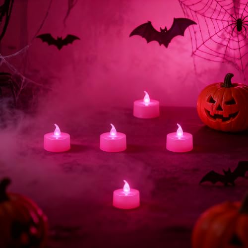 Image of KOABY 12 Pack Pink Light Flameless Tea Lights, Pink Base, Last 100H+ | for Decor