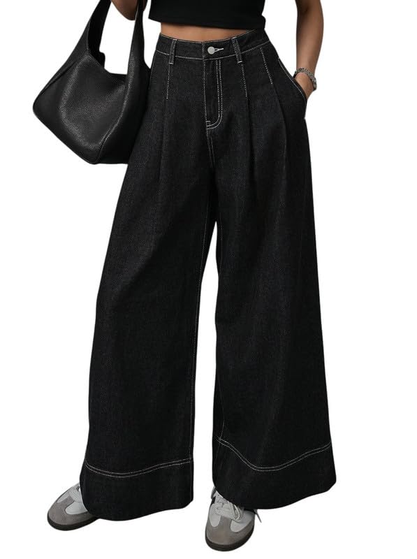 CHALODIA Korean Women High Rise Wide Leg Jeans with Pleats | Casual Loose Fit Denim CHALODIA Korean Women High Rise Wide Leg Jeans with Pleats | Casual Loose Fit Denim