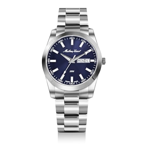 Image of Mathey-Tissot Swiss Made Mathy I Day-Date Quatrz Blue Dial Analog Watch for Men - H453ABU