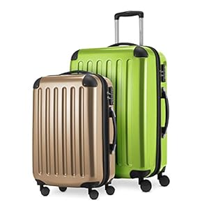 HAUPTSTADTKOFFER – Alex – 2-delige kofferset harde schaal glanzend, middelgrote koffer 65 cm + handbagage 55 cm, 74 + 42 liter, TSA, appelgroen-champagne