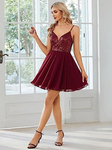 Ymsha A Line Chiffon Spaghetti Straps Sequin Homecoming Dresses For Girls V Neck Lavender Short Prom Gowns For Teens Cocktial Dress 6 #TOP3