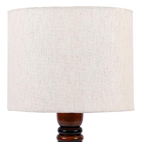 Image of tu casa Off White Cotton Flex Shade with Brown Mango Wood Base Table Lamp | Elegant Bedside & Desk Lamp for Bedroom, Living Room, Office, Home Decor & Gifting (Height : 21 Inch /No Blub Included)