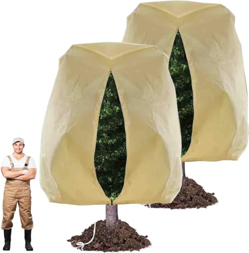 植物防寒カバー 植物保護カバー 植物保温ネット 植物保護袋 植物保温ネット 凍結防止保護袋 不織布 ジッパーと引き紐付き 防寒対策 防霜 防寒 保温 防雪 防風 通気 耐久 再利用可能 鉢植え 2枚入り (100*120cm)