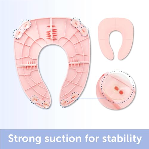 Image of INOVERA Portable Folding Baby Toilet Seat - Kids Potty Training Seats for 0.5 to 5 years Child Toddler - Fits All Western Toilets - Non-Slip Suction Cups - Includes Free Travel Bag (Baby Pink)