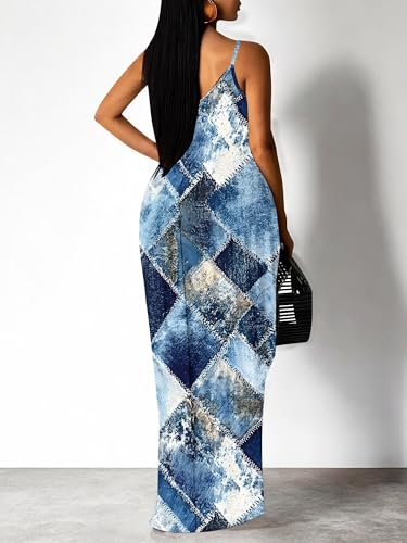 Image of Women's Summer Maxi Dress Spaghetti Strap Floral Boho Beach Long Sundress with Pockets