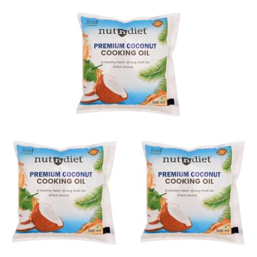 Image of nutndiet Premium Edible Coconut Oil For Cooking, Pouch 500ml (Pack of 3)