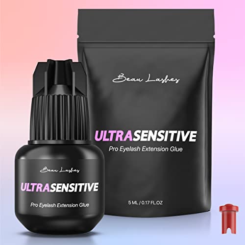 Sensitive Eyelash Extension Glue For Professionals | Low Humidity Strong Black Lash Adhesive For Long Lasting Semi Permanent Individual Lash Extensions – 3-4S Fast Drying / 6 Weeks Retention #TOP6