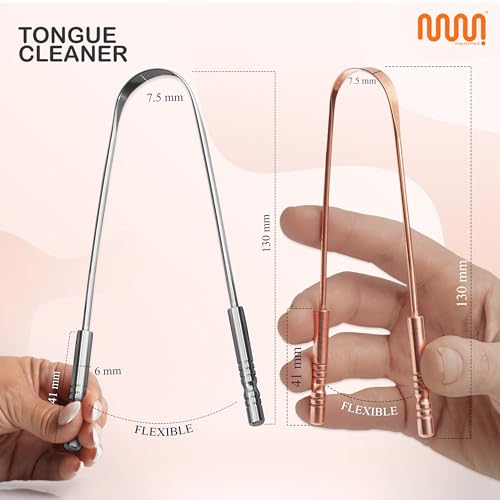 MasterMedi Tongue Scraper for Adults, 100% Stainless Steel & Copper Tongue Scrubber for Bad Breath, Easy to Use, Tongue Cleaner for Oral Care & Hygiene (Combo-2) - Image 3