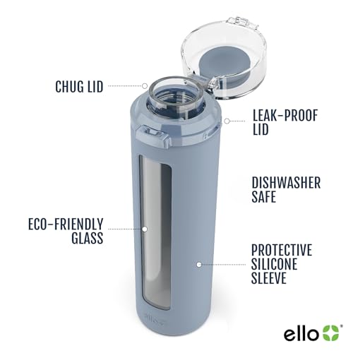 Ello Syndicate Glass Water Bottle with One-Touch Flip Lid and Protective Silicone Sleeve and Carry Loop, BPA Free, Dishwasher Safe,20oz - Image 4