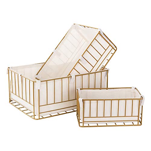 Image of Storage Baskets with Waterproof Canvas Liner, Shelf Baskets, Storage Bins?Decorative Baskets?Golden Baskets (3-pack Gold)