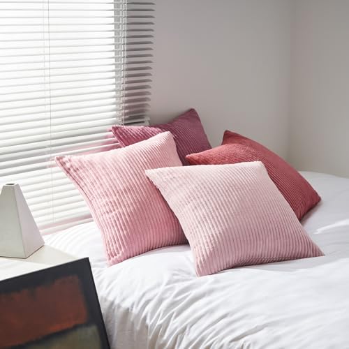 Image of Topfinel Pink Throw Pillow Covers 16x16 Inch Set of 4,Soft Farmhouse Corduroy Decorative Cushion Cover,Square Cute Pillow Case for Gril's Bedroom Couch Sofa Living Room,Spring Series Home Decor