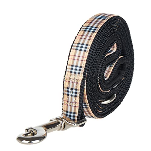 YUDOTE Begie Hundehalsband- und Leine, Nylon, kariert, britischer Stil, weich, stark, passendes Set für kleine Rassen, tägliches Spazierengehen