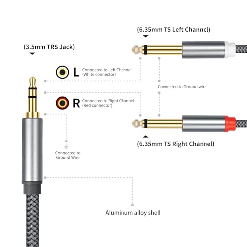 Cable 3.5 mm a doble 6.35 mm multiusos divisor de audio para compartir sonido en dos dispositivos 7