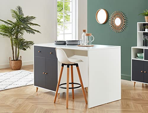 BAÏTA Max Îlot Central de Cuisine, Bois d'ingénierie, Gris Anthracite et Blanc, Dimensions : L150 x P75 x H90 cm