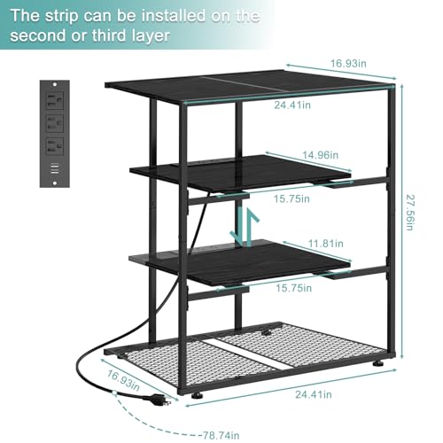 YBING 4-Tier AV Media Stand, Stereo Stand Cabinet, Media Shelf, Video Game Console with Charging Station, Record Player Stand, Corner TV Shelf, Black Entertainment Center for TV - Image 4