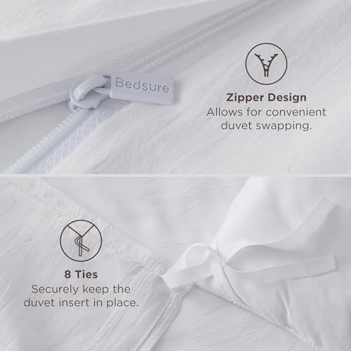 Image of Bedsure White Oversized Queen Duvet Cover - 3 Pieces Prewashed Cotton-Like Extra Soft Bedding Set, Includes 1 Duvet Cover 98x98 Inches with Zipper Closure & 2 Pillow Shams, Comforter Not Included