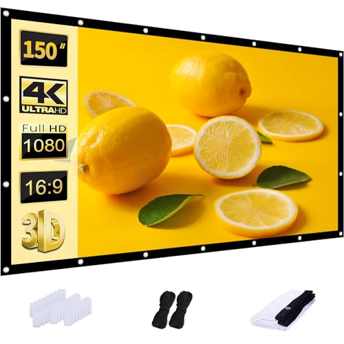 Image of AAJK 150 inch Projector Screen, Portable Projection Screen 16:9 Foldable Washable Spandex Sheet Outdoor Movies Screen，for Indoor Outdoor use(White)