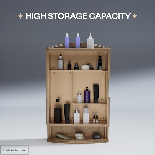 Image of Happer Plastic Premium Multipurpose Wall Mounted Storage Cabinet with Mirror, Prime Look (Champagne Gold)