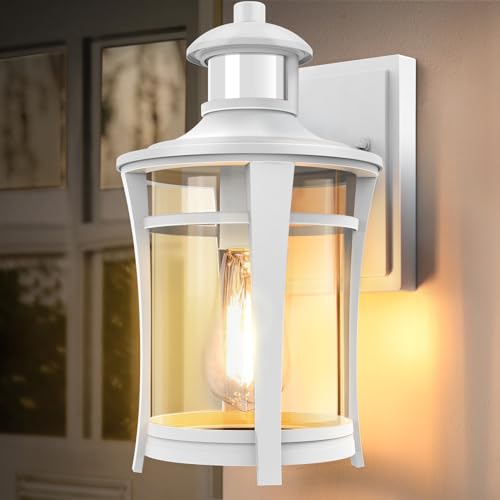 Lamomo Außenlampe mit Bewegungsmelder 3 Beleuchtungsmodi Led Aussenlampe Lampe mit Bewegungsmelder Aussen Wasserdichtes Außenleuchte Wandleuchte Außen Ausenbeleutung Hauswand für Haus Weiß