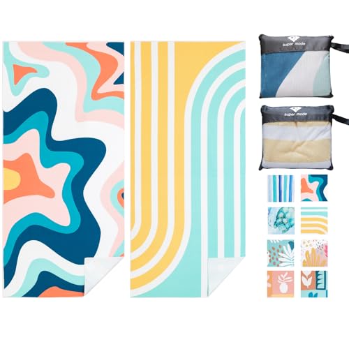 PY SUPER MODE 2 Pack Beach Towel - 75 x 35 inches Quick Dry Microfiber Beach Towels Oversized,...