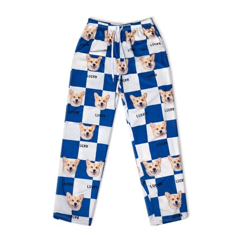 Custom Pet Photo Name Pajamas Pants Personalized Cat Dog Face Picture Pajamas PJ Bottoms Birthday For Women Men 20 Colors