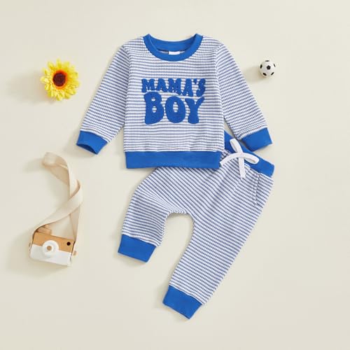 Douhoow Baby Boy Fall Winter Outfit Letter Embroidered Ribbed Crew Neck Long Sleeve Romper and Pants 2 Pcs Set2