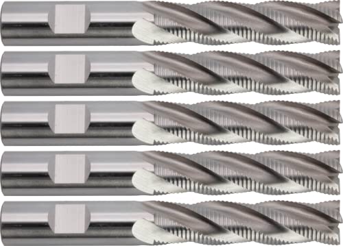 CME 5 pcs M42 Cobalt Roughing End Mills, Square Nose, Fine Pitch, Bright (Uncoated) Finish, 5/8