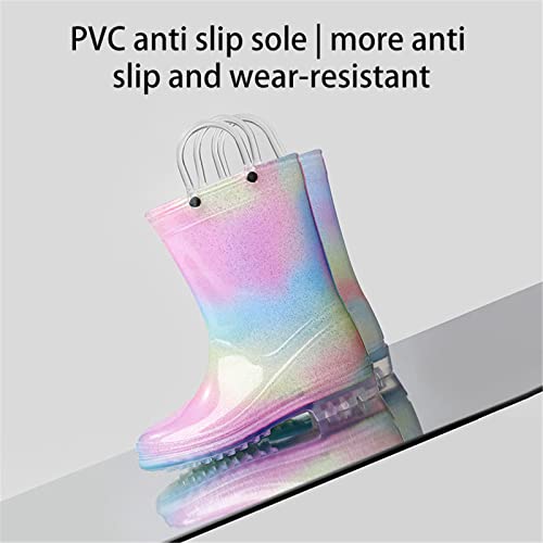 EnJoCho 3 to 12Y Toddler Kids Glitter Light Up Rain Boots for Girls Rainbow Rain Shoes Solid Color Boots with Easy On Handles (A, 1 Big Kids)3