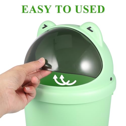 Image of IMIKEYA Mini Frog Trash Can Cute Small Trash Can with Lid Flip Plastic Desktop Waste Basket for Bathrooms, Kitchens, Offices, Dressing Table